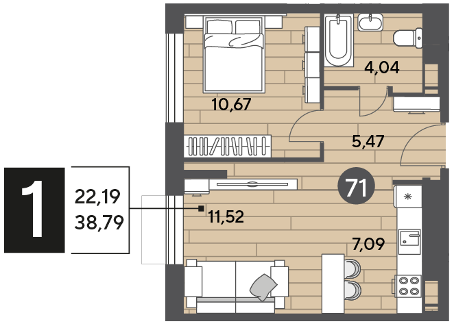 38,8 м², 1-комнатная квартира 5 593 518 ₽ - изображение 1