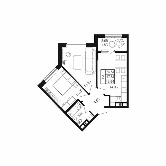 49,6 м², 2-комнатная квартира 7 069 232 ₽ - изображение 1