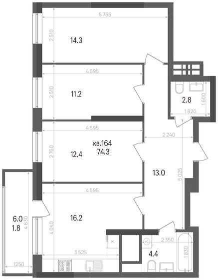 74,3 м², 3-комнатная квартира 8 280 648 ₽ - изображение 1