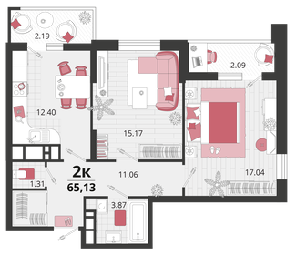 Квартира 65,1 м², 2-комнатная - изображение 1