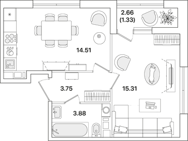 45 м², 2-комнатная квартира 7 300 000 ₽ - изображение 84