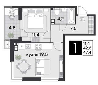 48,9 м², 1-комнатная квартира 8 557 500 ₽ - изображение 2