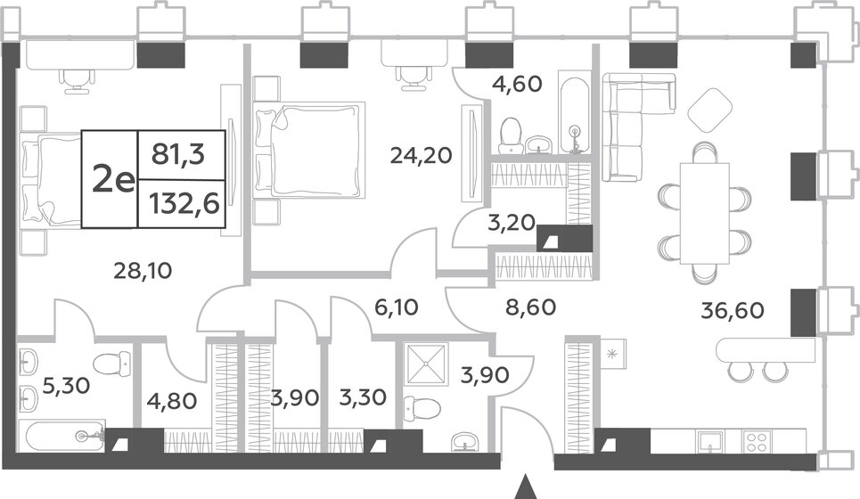 132,6 м², 3-комнатная квартира 65 137 628 ₽ - изображение 1