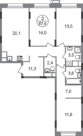 Квартира 87,4 м², 3-комнатная - изображение 1