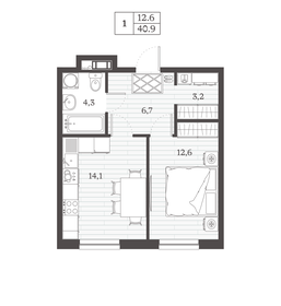 40,4 м², 1-комнатная квартира 5 930 935 ₽ - изображение 31