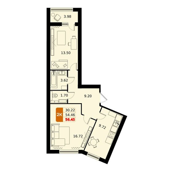 56,5 м², 2-комнатная квартира 8 665 075 ₽ - изображение 46