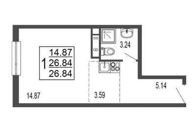 Квартира 26,8 м², студия - изображение 1