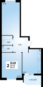 Квартира 55,9 м², 2-комнатная - изображение 1