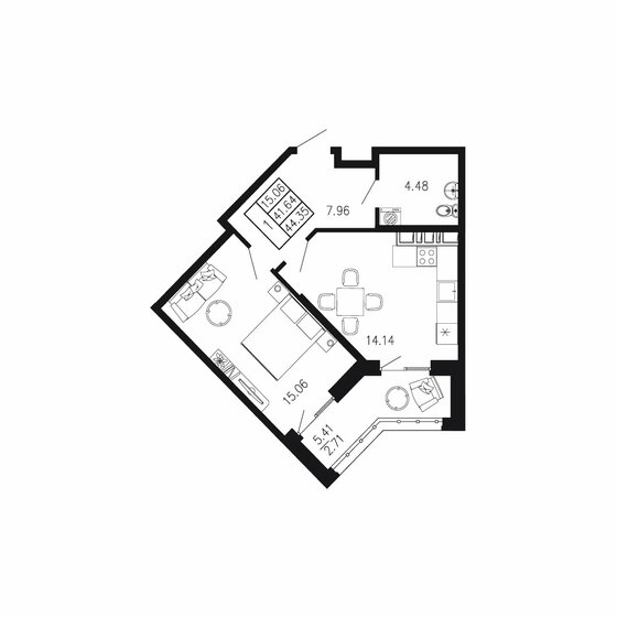44,4 м², 1-комнатная квартира 6 785 550 ₽ - изображение 1