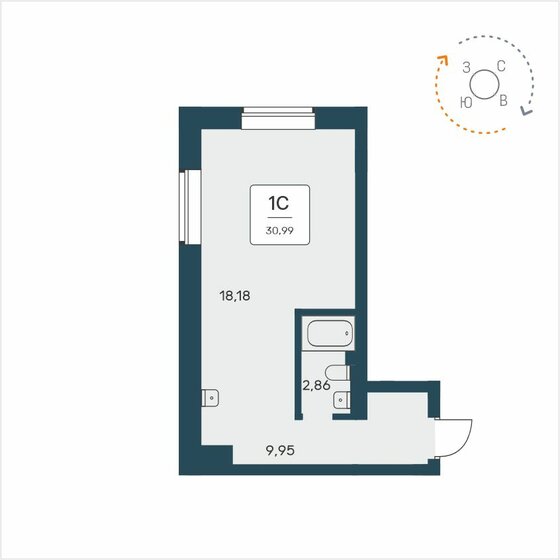 31 м², квартира-студия 5 450 000 ₽ - изображение 1
