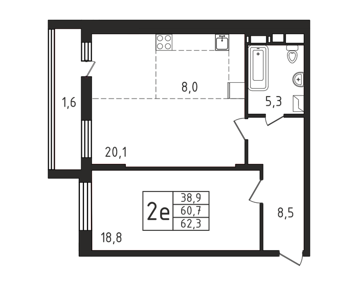 62,3 м², 1-комнатная квартира 9 111 375 ₽ - изображение 1