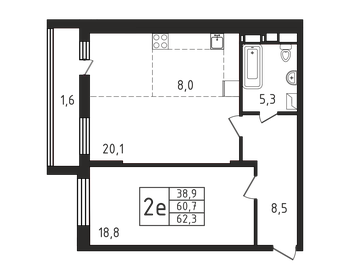 Квартира 62,3 м², 1-комнатная - изображение 1