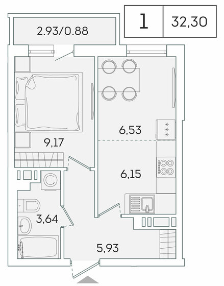 32,3 м², 1-комнатная квартира 5 913 361 ₽ - изображение 1