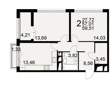 Квартира 59,5 м², 2-комнатная - изображение 1