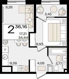 38,4 м², 2-комнатная квартира 11 063 032 ₽ - изображение 19