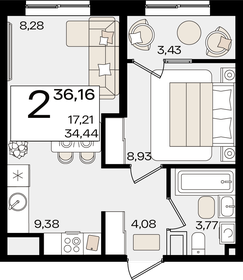 Квартира 36,2 м², 2-комнатная - изображение 1