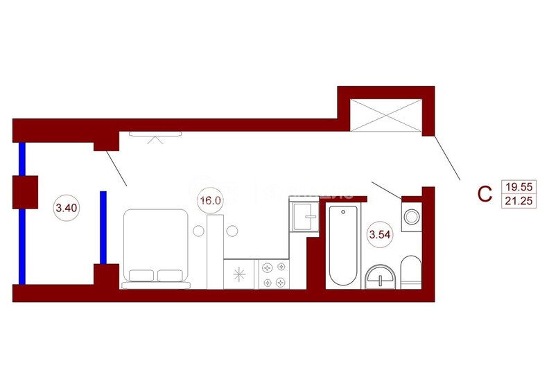 21,3 м², квартира-студия 3 350 000 ₽ - изображение 1