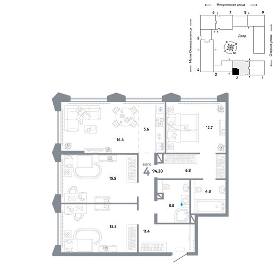 94,2 м², 4-комнатная квартира 36 190 000 ₽ - изображение 1