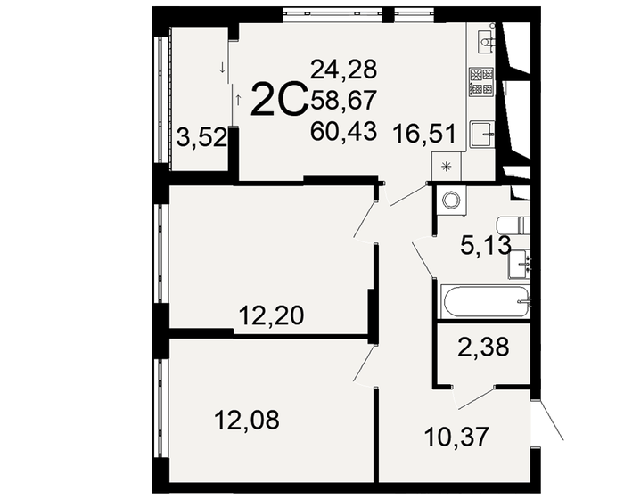 60,4 м², 2-комнатная квартира 5 801 280 ₽ - изображение 11
