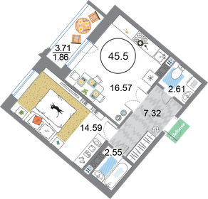 45,8 м², 1-комнатная квартира 12 970 125 ₽ - изображение 16