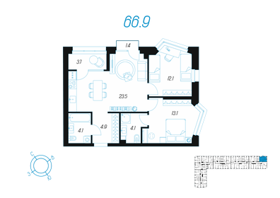 Квартира 66,9 м², 2-комнатная - изображение 1