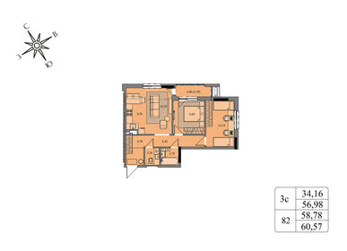 Квартира 58,8 м², 3-комнатная - изображение 1