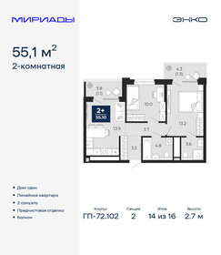 Квартира 55,1 м², 2-комнатная - изображение 1
