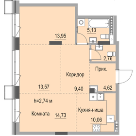 Квартира 74,3 м², студия - изображение 1