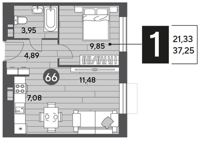 37,3 м², 1-комнатная квартира 5 546 525 ₽ - изображение 60