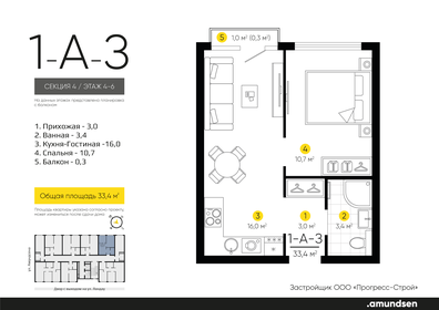 34,1 м², 1-комнатная квартира 5 160 000 ₽ - изображение 11