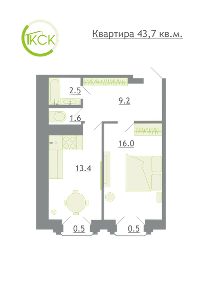 43,7 м², 1-комнатная квартира 3 496 000 ₽ - изображение 1