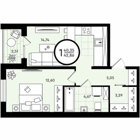 48 м², 1-комнатная квартира 5 300 000 ₽ - изображение 47