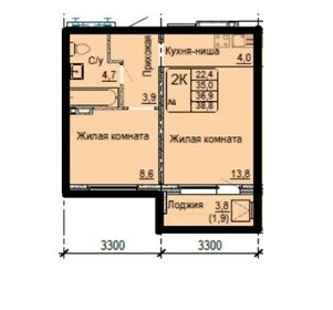 Квартира 38,8 м², 1-комнатная - изображение 1