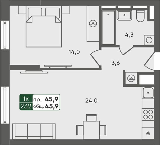 45,9 м², 1-комнатная квартира 5 230 000 ₽ - изображение 1