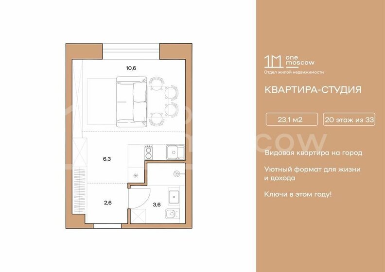 23,6 м², квартира-студия 13 550 000 ₽ - изображение 1