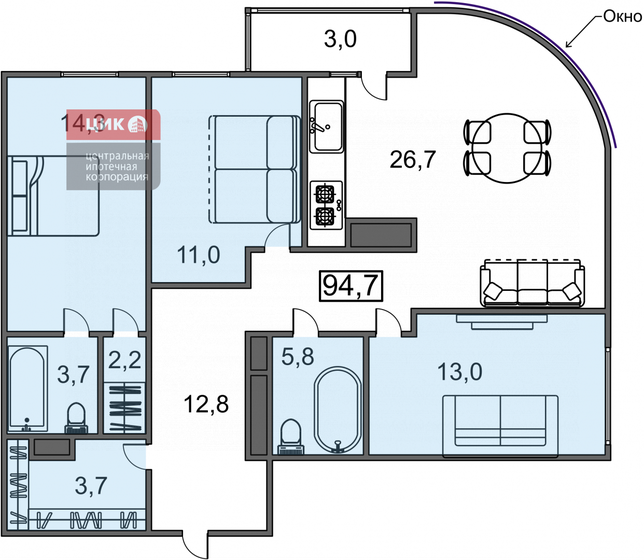 94,5 м², 3-комнатная квартира 8 500 500 ₽ - изображение 1
