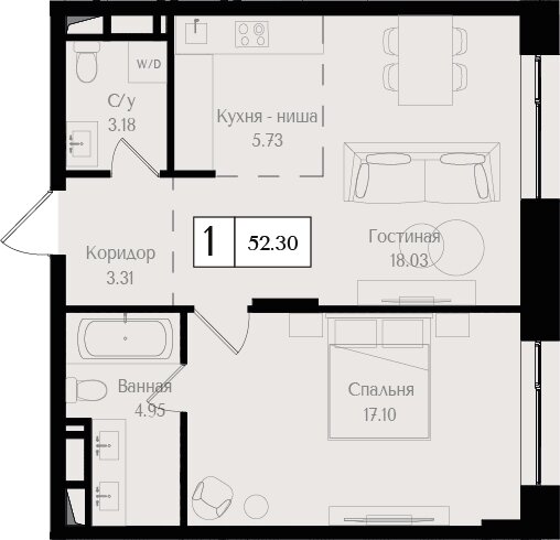 52,3 м², 1-комнатная квартира 26 901 948 ₽ - изображение 22