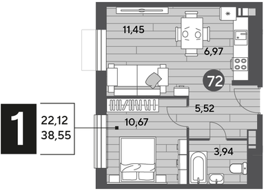 37,3 м², 1-комнатная квартира 5 591 225 ₽ - изображение 10