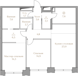 89,8 м², 2-комнатная квартира 100 685 000 ₽ - изображение 1