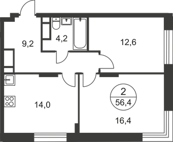 Квартира 56,4 м², 2-комнатная - изображение 1