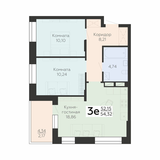 54,3 м², 3-комнатная квартира 6 355 440 ₽ - изображение 1