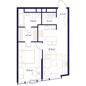 Квартира 55,1 м², 1-комнатная - изображение 1