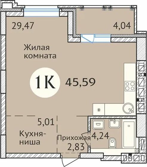 45,7 м², 1-комнатная квартира 8 477 800 ₽ - изображение 1