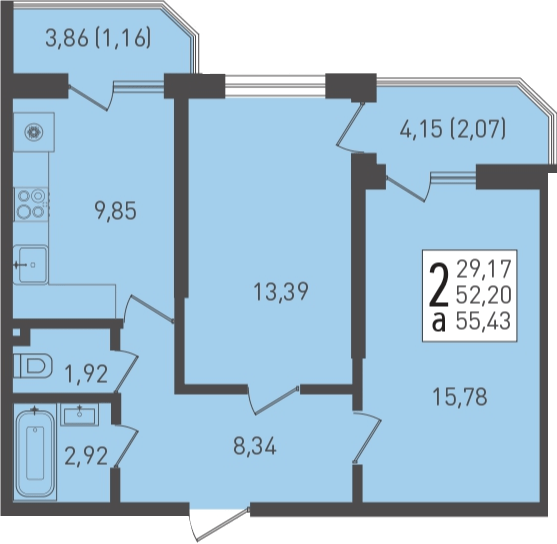 55,4 м², 2-комнатная квартира 6 651 600 ₽ - изображение 1