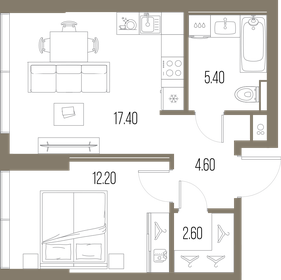 Квартира 42,2 м², 1-комнатная - изображение 1