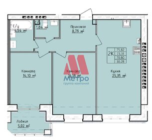 Квартира 75,8 м², 2-комнатная - изображение 1