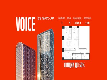 Квартира 71,5 м², 3-комнатная - изображение 1