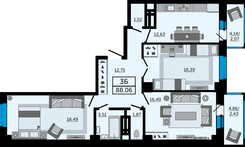 88,1 м², 3-комнатная квартира 12 328 400 ₽ - изображение 1