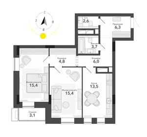 70,4 м², 2-комнатная квартира 9 020 000 ₽ - изображение 18