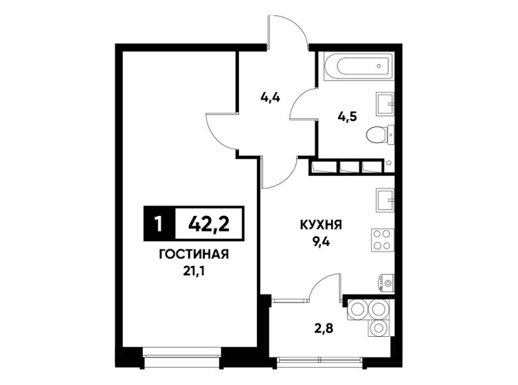 42,2 м², 1-комнатная квартира 4 359 260 ₽ - изображение 18